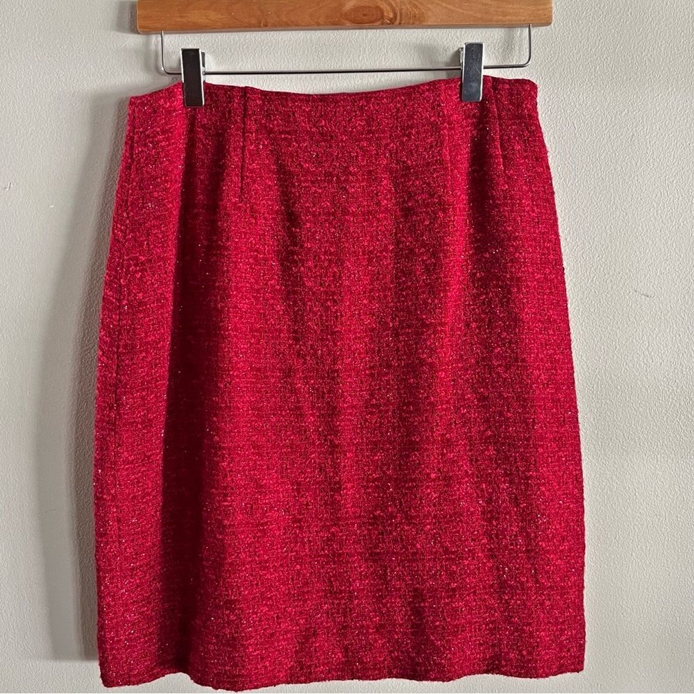 Vintage Red Tweed Pencil Skirt Wool Blend Lined Classic Workwear Size 8